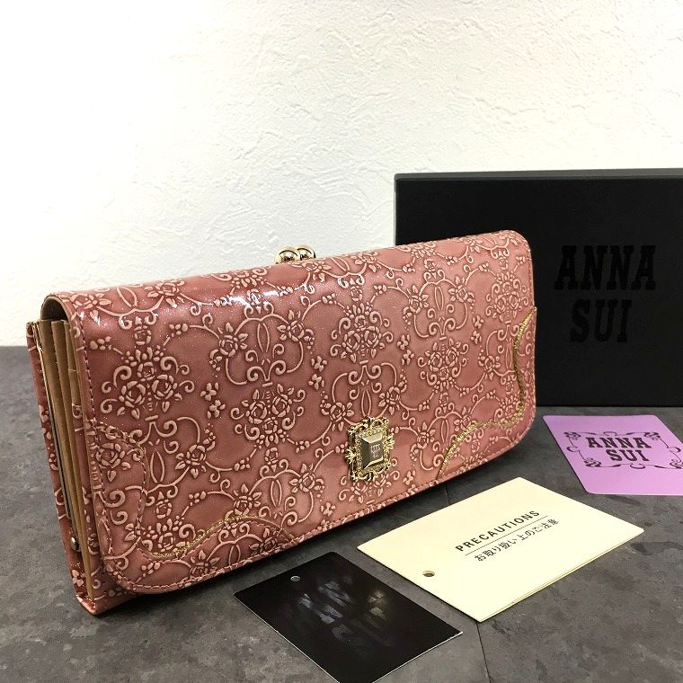 【中古】 送料込み！ 極美品 ANNASUI 長財布 エナメルレザー ピンク 箱付き 211