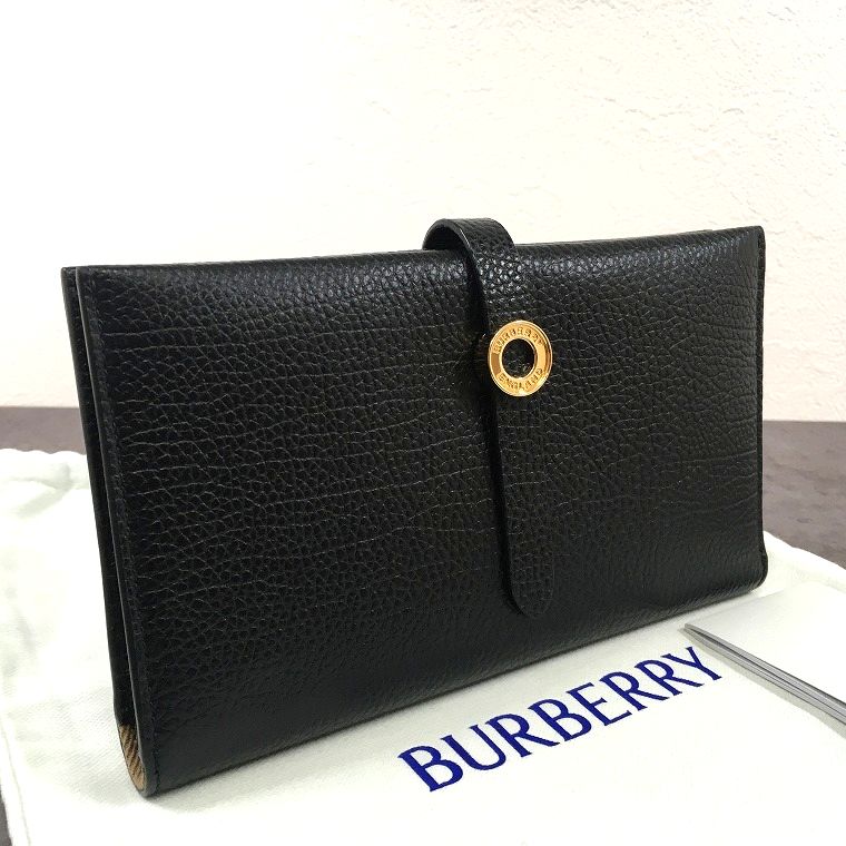 【中古】 貨物輸送込み！ 未当て嵌める品 BURBERRY 長紙入れ 黒いこと バーバリーチェック メンズ レディース 239