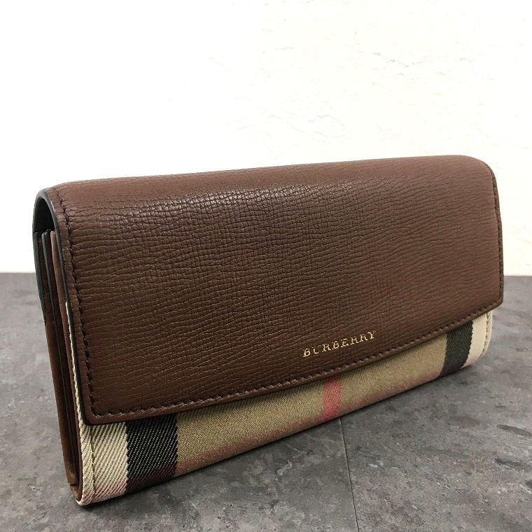 【中古】 貨物輸送込み！ 極美品 BURBERRY 長紙入れ 赤銅色 バーバリーチェック メンズ レディース 615