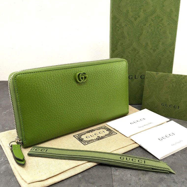 【中古】 送料込み！ 未使用品 GUCCI ジップウォレット 456117 プチマーモント グリーン 箱付き ☆プレゼントにも☆ 274