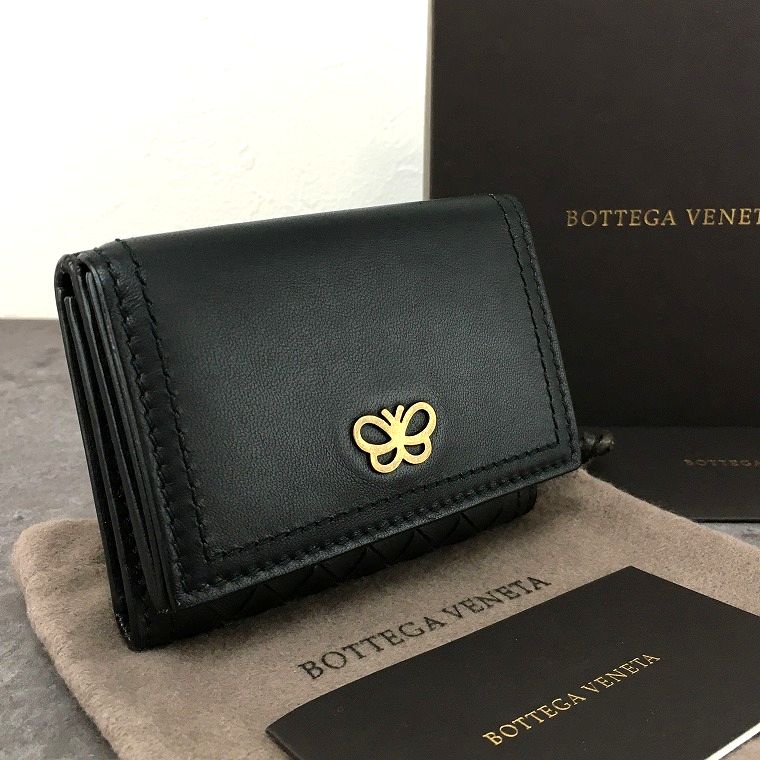 【中古】 極美品 BOTTEGAVENETA 三つ折り財布 ブラック ラムスキン バタフライ 1｜S2Company