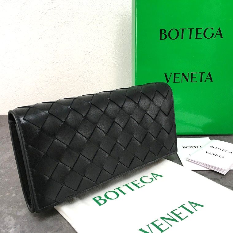 【中古】 貨物輸送込み！ 未当て嵌める品 BOTTEGAVENETA 長札入れ 黒いこと 総マキシイントレチャート 295