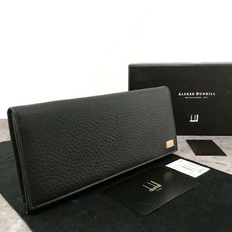 【中古】 貨物輸送込み! 未当て嵌める品 dunhill 長金入れ 黒いこと なめし革 差し上げ物にも！ 48