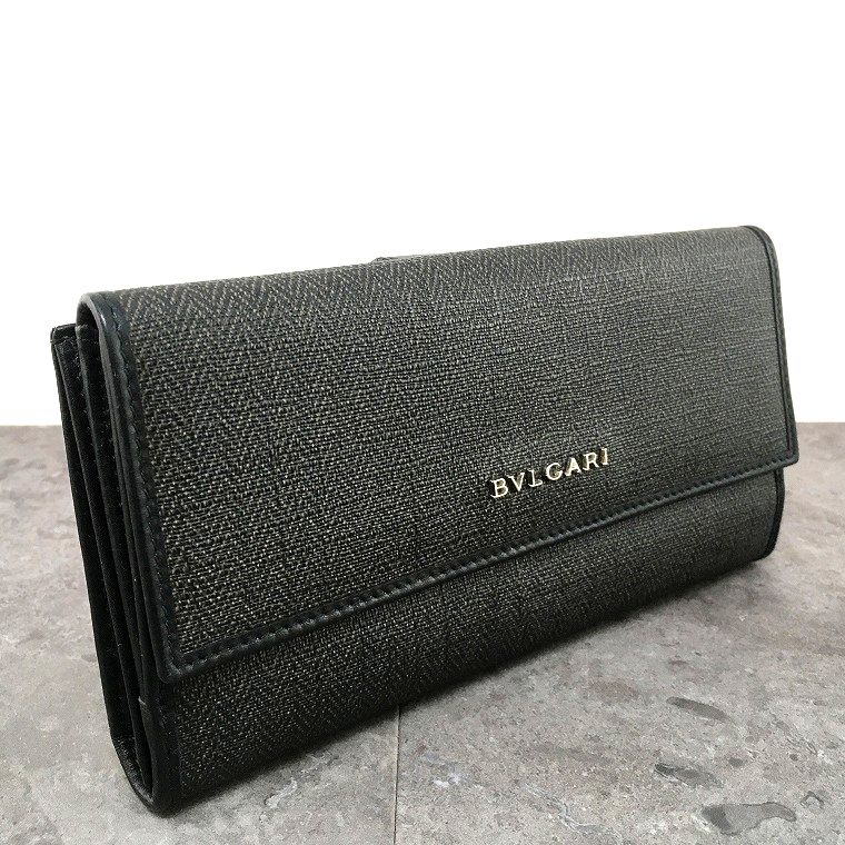 【中古】 貨物輸送込み！ 美品 BVLGARI 長紙入れ 薄墨色 なめし革 土日 113