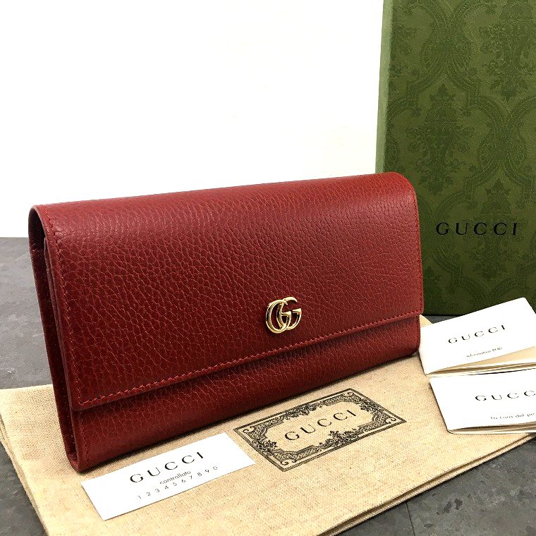 【中古】 送料込み！ 極美品 GUCCI 長財布 456116 レッド プチマーモント 箱付き 179｜S2Company