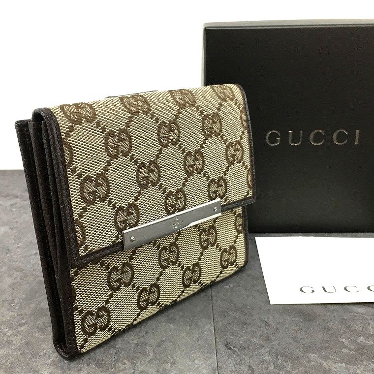 【中古】 貨物輸送込み！ 極美品 GUCCI W引っ掛かり紙入れ 112664 ベージュ 箱付き添い人 83