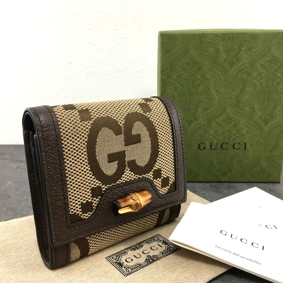 楽天市場】グッチ GUCCI バンブー付き ダブルG ミディアム ウォレット