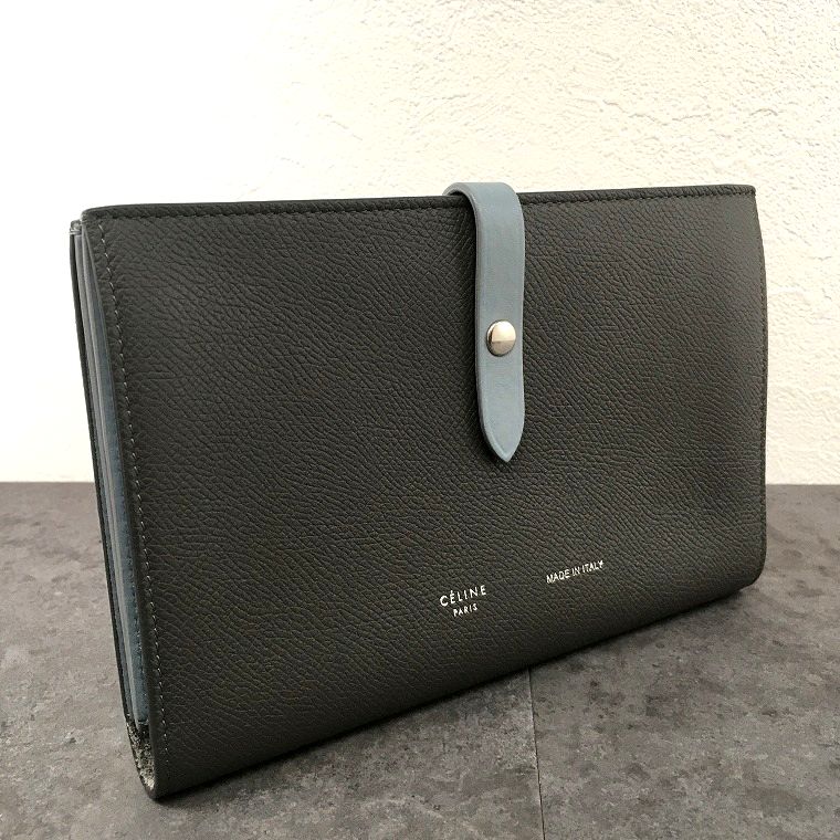 【中古】 貨物輸送込み！ 美品 CELINE ラージストラップウォレット 薄墨色 49