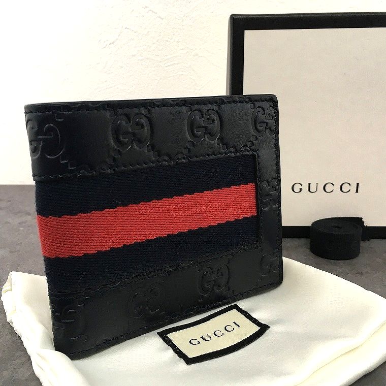 【中古】 貨物輸送込み！ 極美品 GUCCI 二つ折り金入れ 408827 米国海軍 札入れ 箱付き添い人 195 財布・ケース-メンズ財布