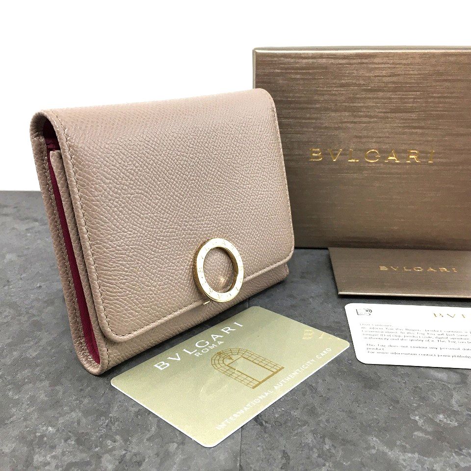 【中古】 貨物輸送込み！ 良品 BVLGARI コンパクトウォレット ベージュ ブルガリブルガリ 三つ折り紙入れ 542