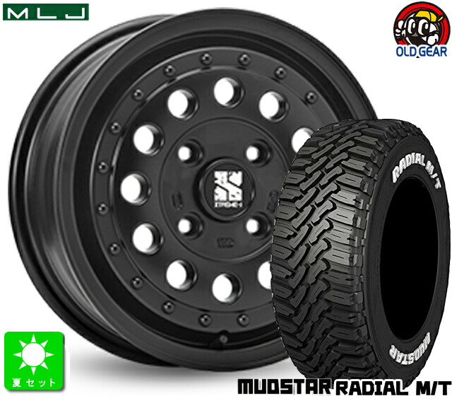 165/65R14 マッドスター ラジアルM/TMUDSTAR RADIAL M/T ホワイトレター新品 サマータイヤ ホイール4本セットMLJ XTREME-J ラギッド14インチ 5.0J 4H100サテンブラック JWL-T規格 taiya｜オールドギア店