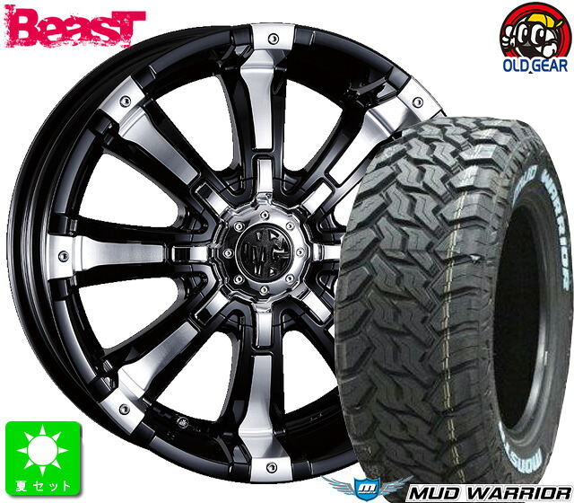 LT215/70R16 107/105Qモンスタタイヤ マッドウォーリア ホワイトレター新品 サマータイヤ ホイール4本セットマーテルギア MG BEAST16インチ 7.0J 5H114.3ブラックポリッシュ taiya|オールドギア店