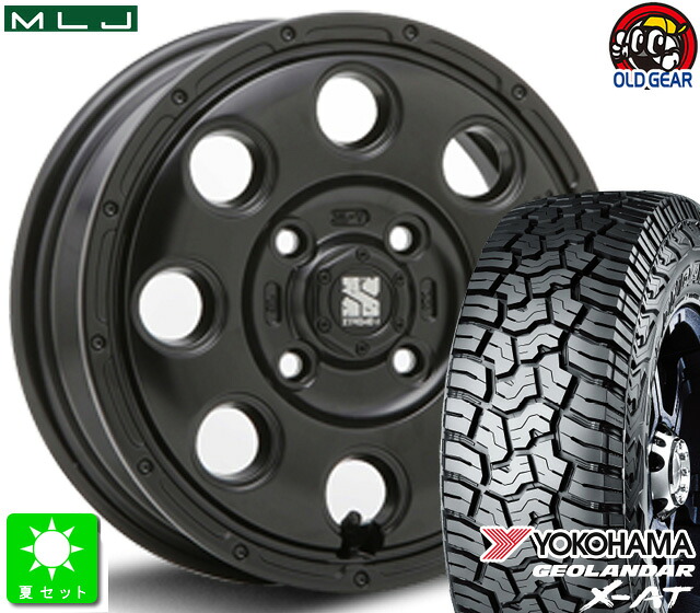145R14C 85/83Q ヨコハマ ジオランダー X-AT G016 新品 サマータイヤ ホイール4本セット MLJ XTREME-J KK03 14インチ 4.5J 4H100 BK taiya