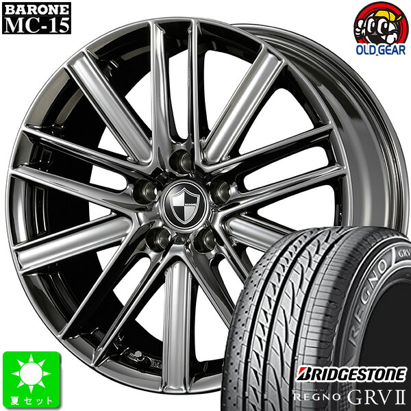 225/45R18ブリヂストン REGNO GR-V2新品 サマータイヤ ホイール4本セットファブレス ヴァローネ MC-1518インチ 8.0J 5H114.3ブラックメタルコート taiya｜オールドギア店