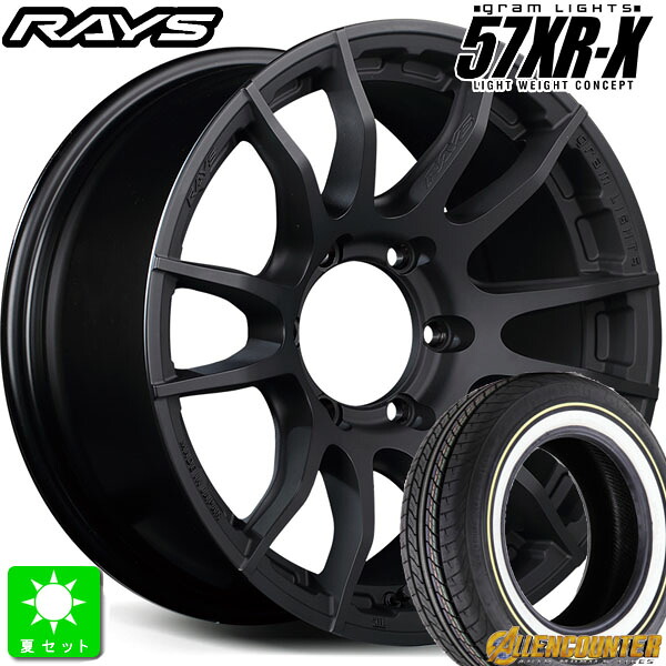 215/65R16C 109/107T オーレンカウンター クラシックオーバル ホワイトリボン 新品 サマータイヤ ホイール4本セット レイズ グラムライツ 57XR-X 16インチ 6.5J 6H139.7 ブラックグラファイト 組込み済 バランス調整済