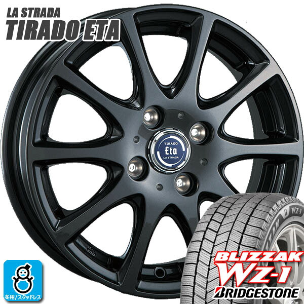 【2025年製】185/70R14 88Qブリヂストン ブリザック WZ1BRIDGESTONE BLIZZAK WZ-1新品 スタッドレスタイヤ ホイール4本セット阿部商会 ティラード イータ14インチ 5.5J 4H100グラファイトグレー空気圧 バランス調整済み｜オールドギア店