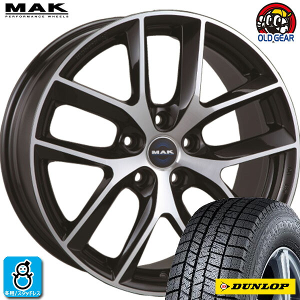 235/45R18 94Qダンロップ ウィンターマックス WM03新品 スタッドレスタイヤ ホイール4本セットMAK VOLTAGE ヴォルテージ18インチ 8.5J 5H114.3ブラックミラー組込み済 バランス調整済 taiya｜オールドギア店