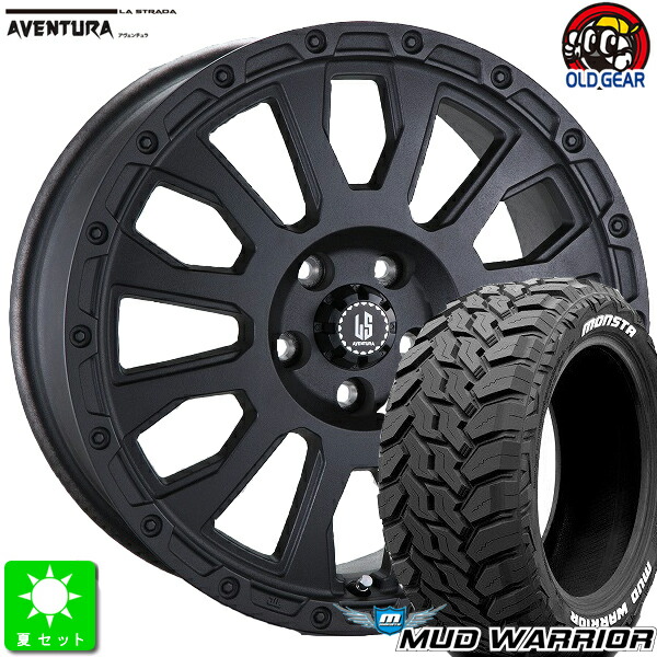 LT235/70R16 104/101Qモンスタタイヤ マッドウォーリアホワイトレター新品 サマータイヤ ホイール4本セットラ・ストラーダ アヴェンチュラLA-STRADA AVENTURA16インチ 7.0J 5H114.3リンクルブラック taiya｜オールドギア店