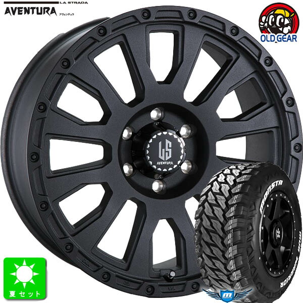 LT215/70R16 107/105Q モンスタタイヤ マッドウォーリア M/T ホワイトレター 新品 サマータイヤ ホイール4本セット ラストラーダ アヴェンチュラ LA STRADA AVENTURA 16インチ 6.5J 6H139.7 リンクルブラック 組込み済 バランス調整済