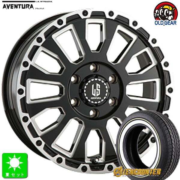 215/65R16C 109/107Tオーレンカウンター クラシックオーバル ホワイトリボン新品 サマータイヤ ホイール4本セットラストラーダ アヴェンチュラLA STRADA AVENTURA16インチ 6.5J 6H139.7グロスブラック+ミリング組込み済 バランス調整済｜オールドギア店