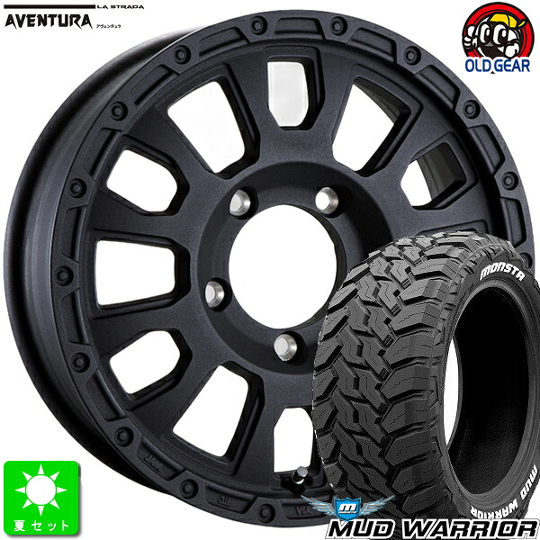 215/70R16 モンスタタイヤ マッドウォーリア ホワイトレター 新品 サマータイヤ ホイール4本セット ラ・ストラーダ アヴェンチュラ LA-STRADA AVENTURA 16インチ 5.5J 5H139.7 リンクルブラック taiya
