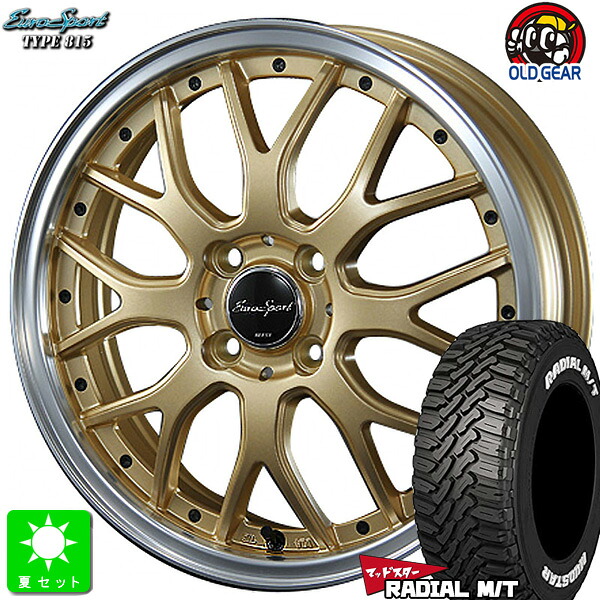 145/80R12 80/78(145R12 6PR)マッドスター RADIAL M/Tホワイトレター新品 サマータイヤ ホイール4本セットBLEST ユーロスポーツ タイプ81512インチ 4.0J 4H100セミグロスゴールド組込み済 バランス調整済 taiya｜オールドギア店