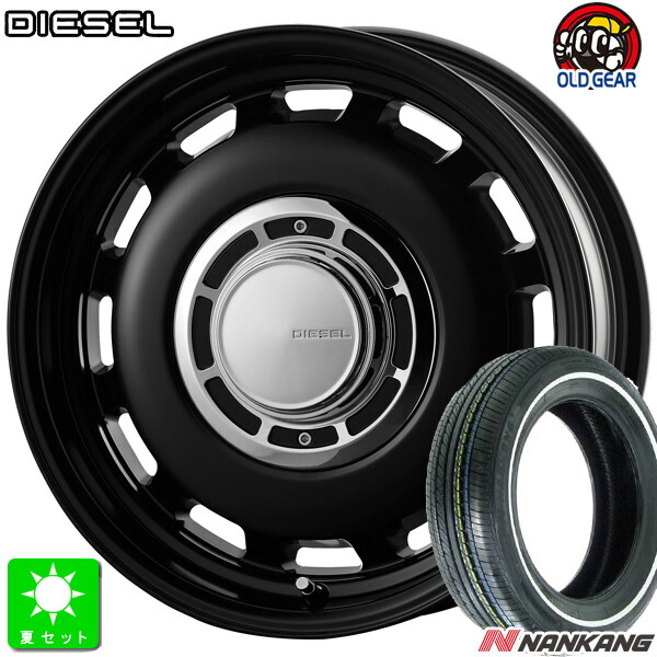 155/65R14ナンカン NANKANG RX615 ホワイトリボン新品 サマータイヤ ホイール4本セットコスミック XBLOOD ディーゼル14インチ 4.5J 4H100サテンブラック組込み済 バランス調整済 taiya｜オールドギア店