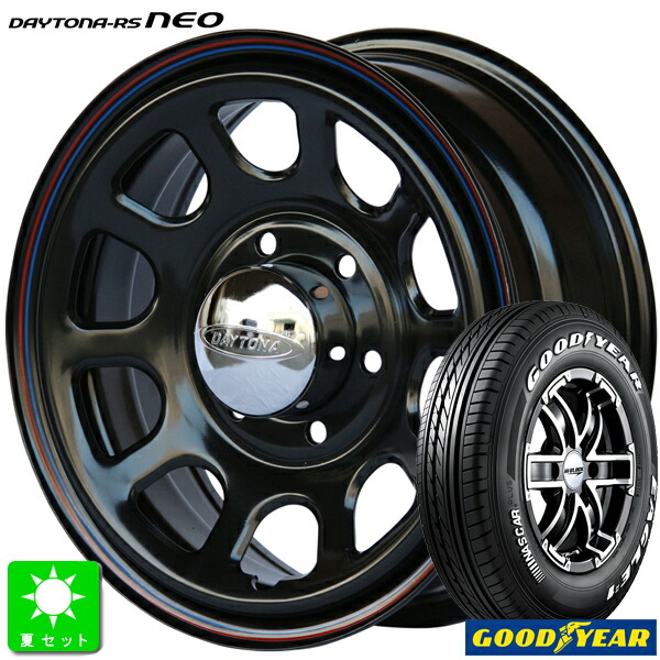 195/80R15C 107/105 グッドイヤー ナスカー プラス ホワイトレター 新品 サマータイヤ ホイール4本セット Roadstar デイトナ RS Neo 15インチ 6.5J 6H139.7 ブラック 組込み済 バランス調整済