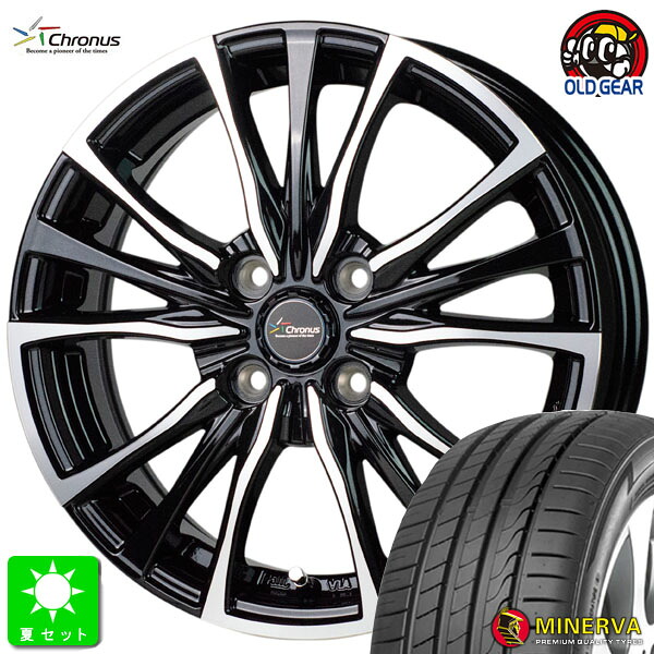 195/45R17ミネルバ MINERVA F205新品 サマータイヤ ホイール4本セットクロノス Chronus CH-11017インチ 6.0J 4H100メタリックブラックポリッシュ組込み済 バランス調整済 taiya|オールドギア店