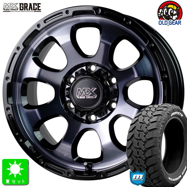 LT215/70R16 107/105Q モンスタ マッドウォリアー ホワイトレター 新品 サマータイヤ ホイール4本セット マッドクロス グレイス MAD CROSS GRACE 16インチ 6.5J 6H139.7 ブラッククリア＆リムブラック 組込み済 バランス調整済 taiya
