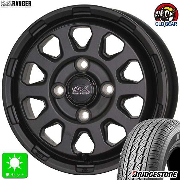 145/80R12 80/78(145R12 6PR) ブリヂストン BRIDGESTONE K370 新品 サマータイヤ ホイール4本セット マッドクロス レンジャー 12インチ 4.00B 4H100 マットブラック 組込み済 バランス調整済 taiya
