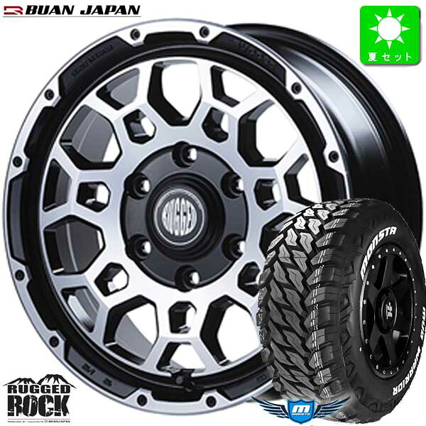 LT215/70R16 107/105Q モンスタタイヤ マッドウォーリア M/T ホワイトレター 新品 サマータイヤ ホイール4本セット 舞杏 ラギッドロック BUAN RUGGED ROCK 16インチ 6.5J 6H139.7 BP 組込み済 バランス調整済 taiya