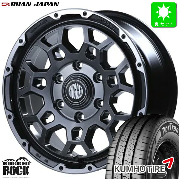 215/65R16C 109/107 クムホ KUMHO ポートラン KC53 新品 サマータイヤ ホイール4本セット 舞杏 ラギッドロック BUAN RUGGED ROCK 16インチ 6.5J 6H139.7 HB 組込み済 バランス調整済 taiya
