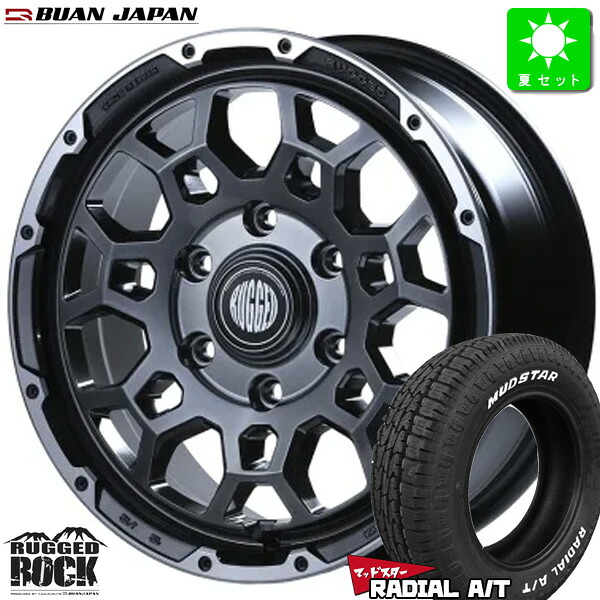 215/65R16 109/107マッドスター MUDSTAR RADIAL A/T ホワイトレター新品 サマータイヤ ホイール4本セット舞杏 ラギッドロック BUAN RUGGED ROCK 16インチ 6.5J 6H139.7HB組込み済 バランス調整済 taiya|オールドギア店