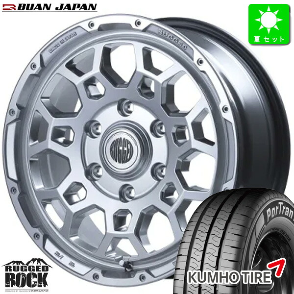 215/65R16C 109/107 クムホ KUMHO ポートラン KC53 新品 サマータイヤ ホイール4本セット 舞杏 ラギッドロック BUAN RUGGED ROCK 16インチ 6.5J 6H139.7 HG 組込み済 バランス調整済 taiya