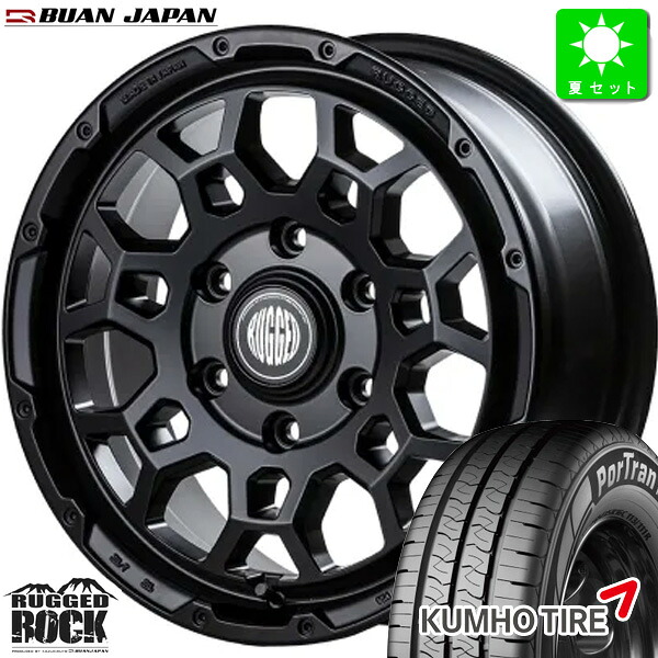 215/65R16C 109/107クムホ KUMHO ポートラン KC53新品 サマータイヤ ホイール4本セット舞杏 ラギッドロック BUAN RUGGED ROCK 16インチ 6.5J 6H139.7SGB組込み済 バランス調整済 taiya|オールドギア店