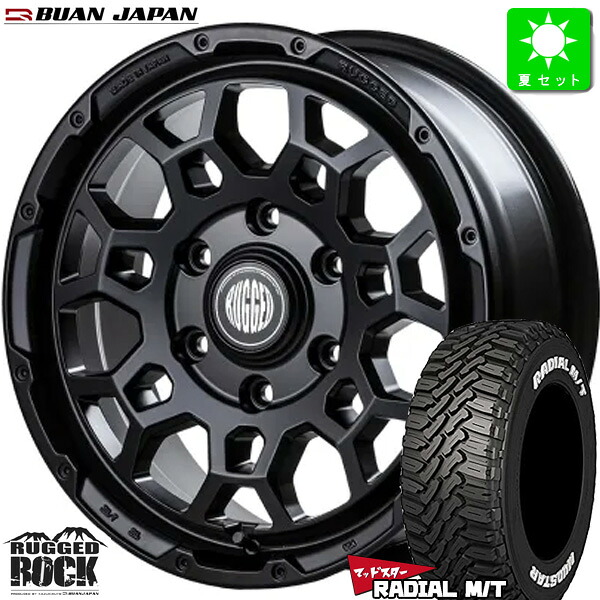 215/65R16 109/107 マッドスター MUDSTAR RADIAL M/T ホワイトレター 新品 サマータイヤ ホイール4本セット 舞杏 ラギッドロック BUAN RUGGED ROCK 16インチ 6.5J 6H139.7 SGB 組込み済 バランス調整済 taiya