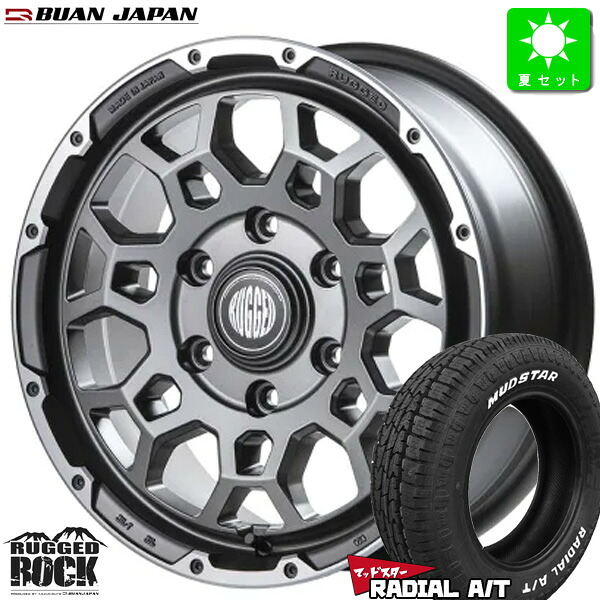 215/65R16 109/107マッドスター MUDSTAR RADIAL A/T ホワイトレター新品 サマータイヤ ホイール4本セット舞杏 ラギッドロック BUAN RUGGED ROCK 16インチ 6.5J 6H139.7SGM組込み済 バランス調整済 taiya｜オールドギア店 113,000円