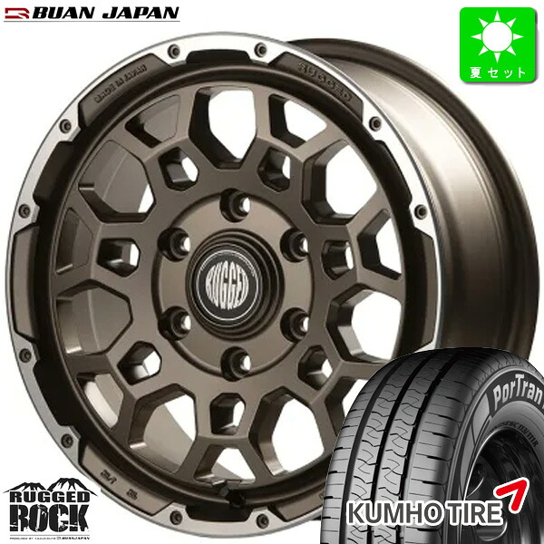 215/65R16C 109/107クムホ KUMHO ポートラン KC53新品 サマータイヤ ホイール4本セット舞杏 ラギッドロック BUAN RUGGED ROCK 16インチ 6.5J 6H139.7SGZ組込み済 バランス調整済 taiya｜オールドギア店