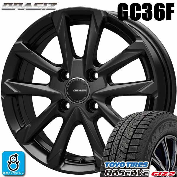 【2023~2024年製】165/55R14 72Qトーヨー オブザーブ ギズ2TOYO OBSERVE GIZ2新品 スタッドレスタイヤ ホイール4本セットKITジャパン クレイシズ GC36F14インチ 4.5J 4H100ブラック組込み済 バランス調整済|オールドギア店