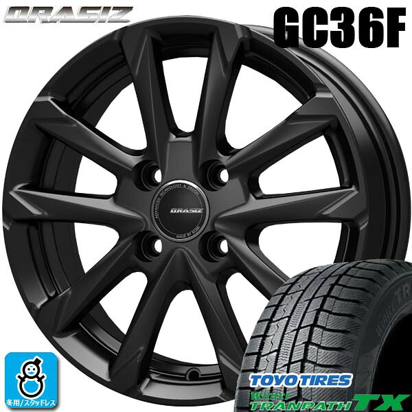 【2024～2025年製】165/65R14 79Q トーヨー ウィンタートランパス TX TOYO WINTERTRANPATH TX 新品 スタッドレスタイヤ ホイール4本セット KITジャパン クレイシズ GC36F 14インチ 4H100 ブラック 組込み済 バランス調整済