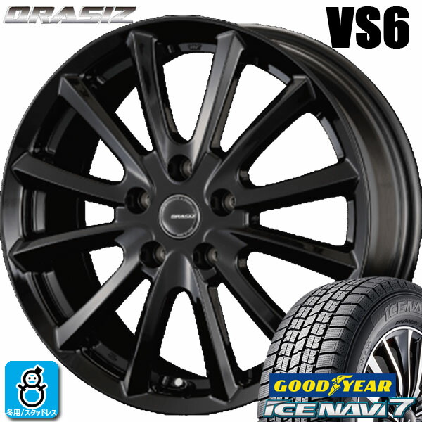 【2023～2024年製】195/45R17 81Q グッドイヤー アイスナビ7 GOODYEAR ICE NAVI7 新品 スタッドレスタイヤ ホイール4本セット KITジャパン クレイシズ VS6 17インチ 7.0J 5H114.3 グロッシーブラック 組込み済 バランス調整済