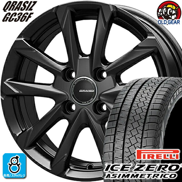 195/60R17 ピレリ アイスゼロ アシンメトリコ スタッドレスタイヤホイール 新品 4本セット KITジャパン クレイシズ GC36F グロッシーブラック(GBK) 17インチ 4H100 組込みバランス調整済み taiya｜オールドギア店