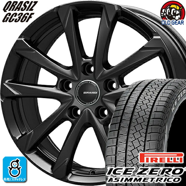 195/60R17 ピレリ アイスゼロ アシンメトリコ スタッドレスタイヤホイール 新品 4本セット KITジャパン クレイシズ GC36F グロッシーブラック(GBK) 17インチ 5H100 組込みバランス調整済み taiya|オールドギア店