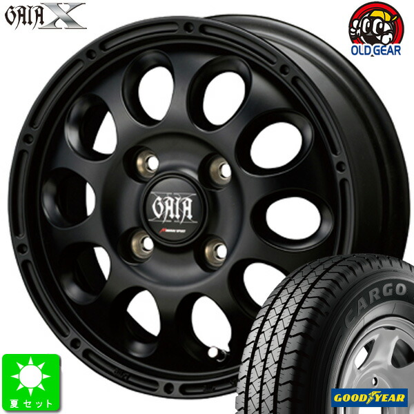 145/80R12 80/78(145R12 6PR) グッドイヤー カーゴプロ 新品 サマータイヤ ホイール4本セット ガイア クロス GAIA X 12インチ 3.5J 4H100 マットブラック taiya