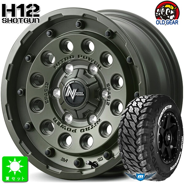 LT215/70R16 107/105Q モンスタタイヤ マッドウォーリア M/T ホワイトレター 新品 サマータイヤ ホイール4本セット ナイトロパワー H12 ショットガン 16インチ 6.5J 6H139.7 セミグロスODグリーン 組込み済 バランス調整済 taiya