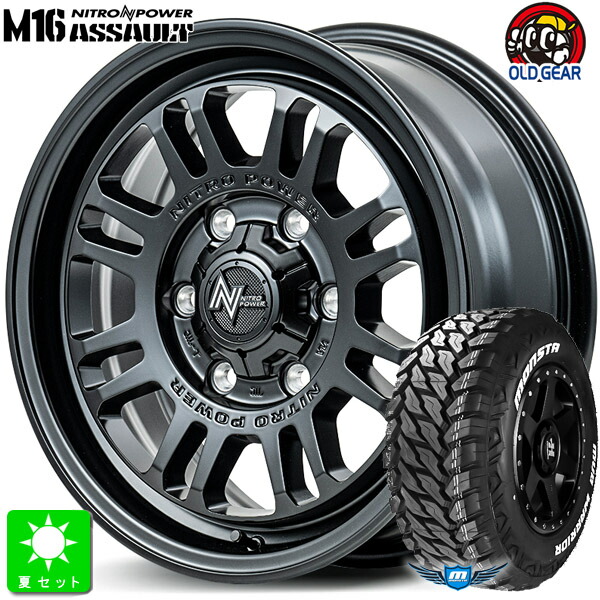 LT215/70R16 107/105Q モンスタタイヤ マッドウォーリア M/T ホワイトレター 新品 サマータイヤ ホイール4本セット ナイトロパワー M16 アサルト 16インチ 6.5J 6H139.7 セミグロスブラック 組込み済 バランス調整済 taiya