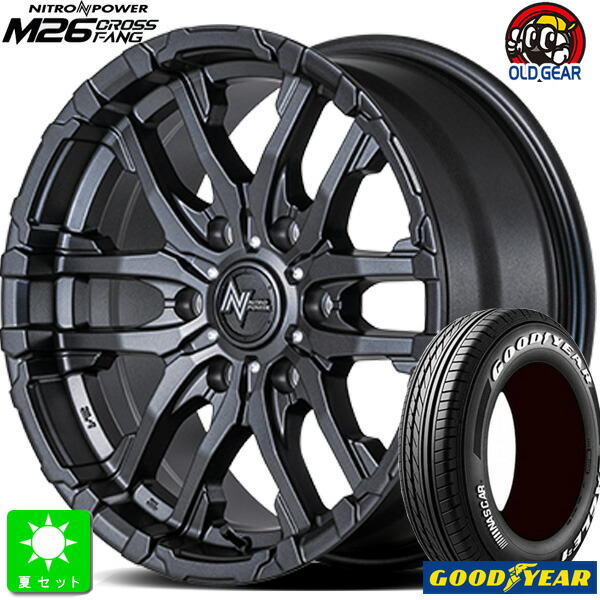 215/60R17C 109/107 グッドイヤー ナスカー ホワイトレター 新品 サマータイヤ ホイール4本セット ナイトロパワー NITRO POWER M26 CROSS FANG 17インチ 6.5J 6H139.7 バレルブラック 組込み済 バランス調整済 taiya