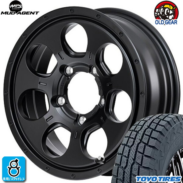 【2022～2023年製】185/85R16 105/103N LT トーヨー オブザーブ W/T-R 新品 スタッドレスタイヤ ホイール4本セット MID マッドエーゲント MUD AGENT 16インチ 5.5J 5H139.7 セミグロスブラック 組込み済 バランス調整済 taiya