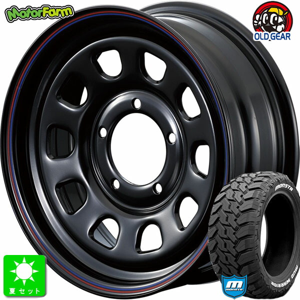 LT235/70R16 104/101Q モンスタタイヤ マッドウォーリア ホワイトレター 新品 サマータイヤ ホイール4本セット モーターファーム FARM デイトナ 16インチ 6.0J 5H139.7 ブラック レッド&ブルーライン 組込み済 バランス調整済 taiya